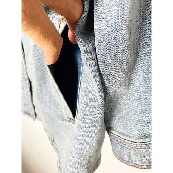 Chico's Womens Embroidered Floral Jean Jacket Shacket Stretch Welt/Chest Pockets - Picture 9 of 15